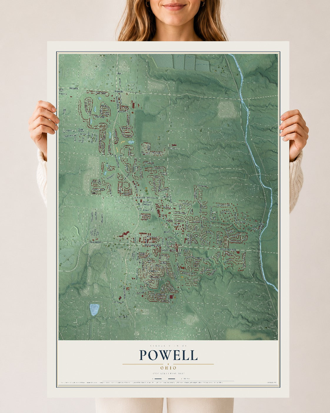 Map of Powell, Ohio, 24 x 36 inch unframed archival matte print