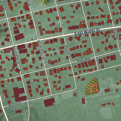 Close-up of the map of Prospect, Ohio print showing street and building detail