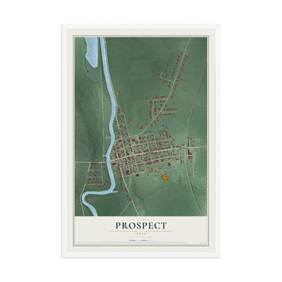 Map of Prospect, Ohio, 12 x 18 inch print in a white wood frame