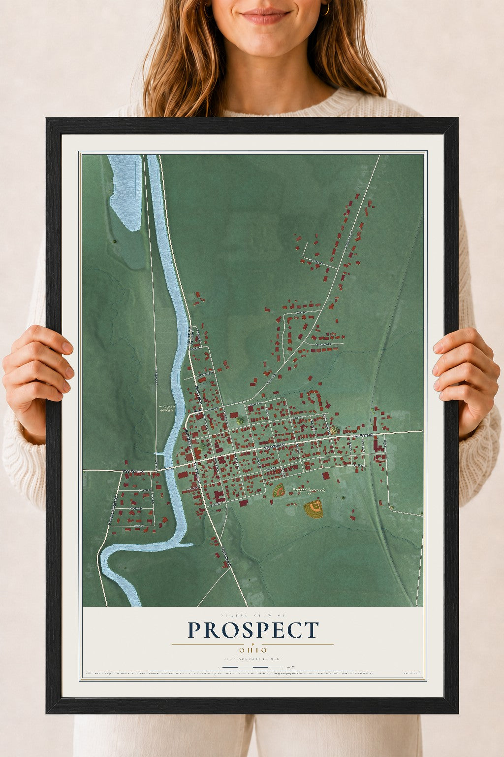 Map of Prospect, Ohio, 18 x 24 inch print in a black wood frame