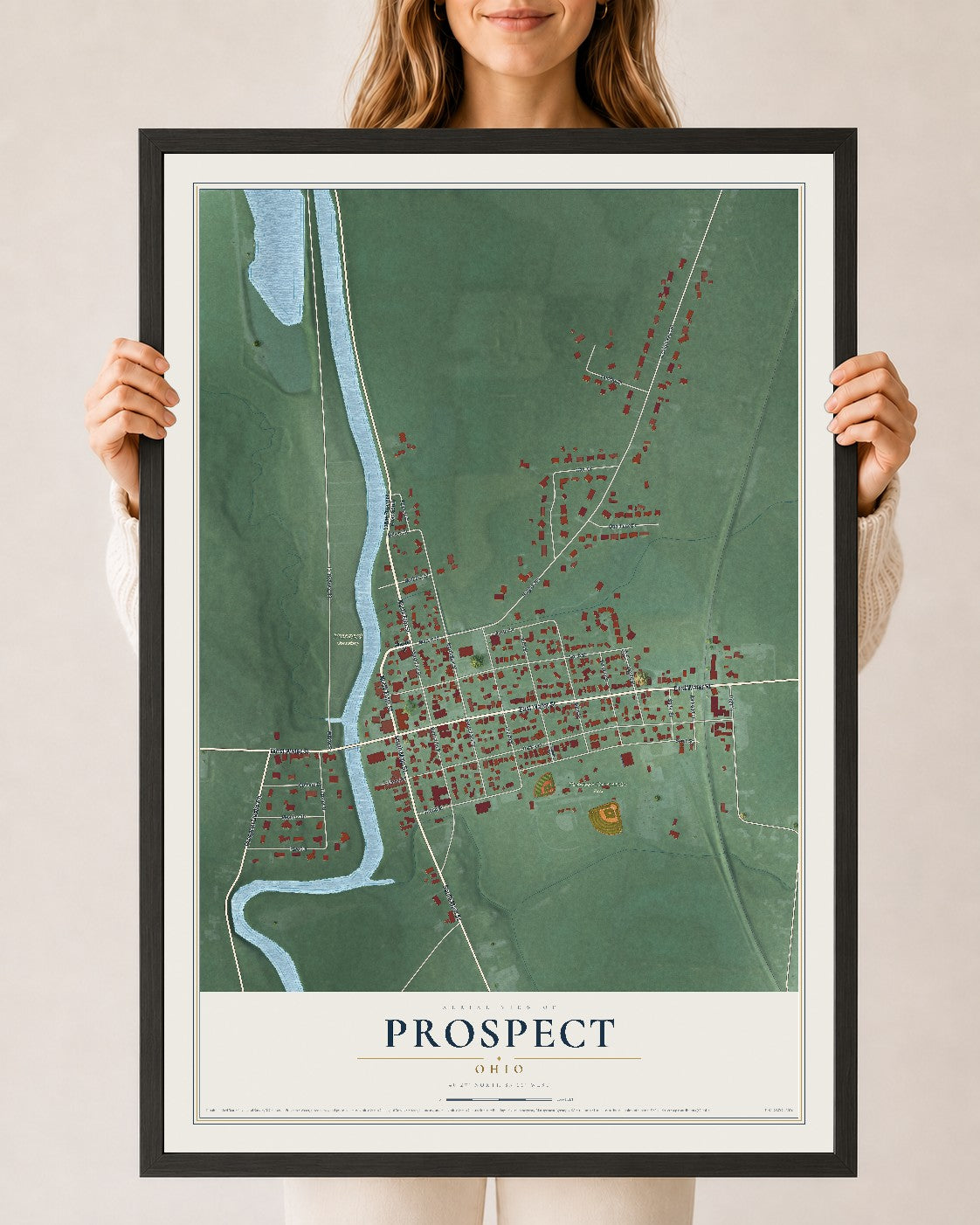 Map of Prospect, Ohio, 24 x 36 inch print in a black wood frame