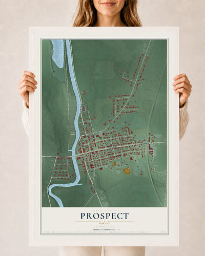 Map of Prospect, Ohio, 24 x 36 inch print in a white wood frame