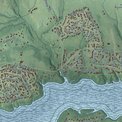 Close-up of the map of Rainsboro, Ohio print showing street and building detail