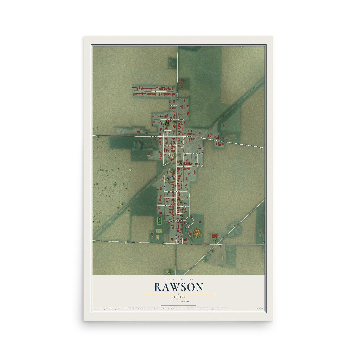 Map of Rawson, Ohio, 12 x 18 inch unframed archival matte print