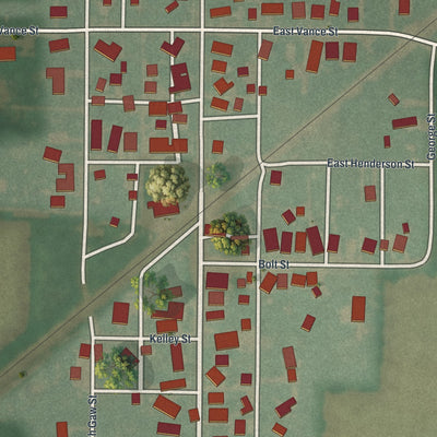 Close-up of the map of Rawson, Ohio print showing street and building detail