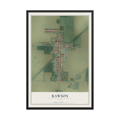 Map of Rawson, Ohio, 12 x 18 inch print in a black wood frame