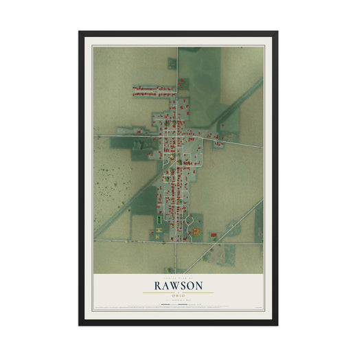 Map of Rawson, Ohio, 12 x 18 inch print in a black wood frame