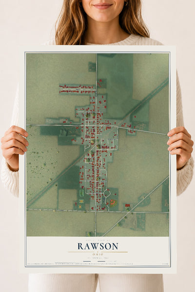 Map of Rawson, Ohio, 18 x 24 inch unframed archival matte print