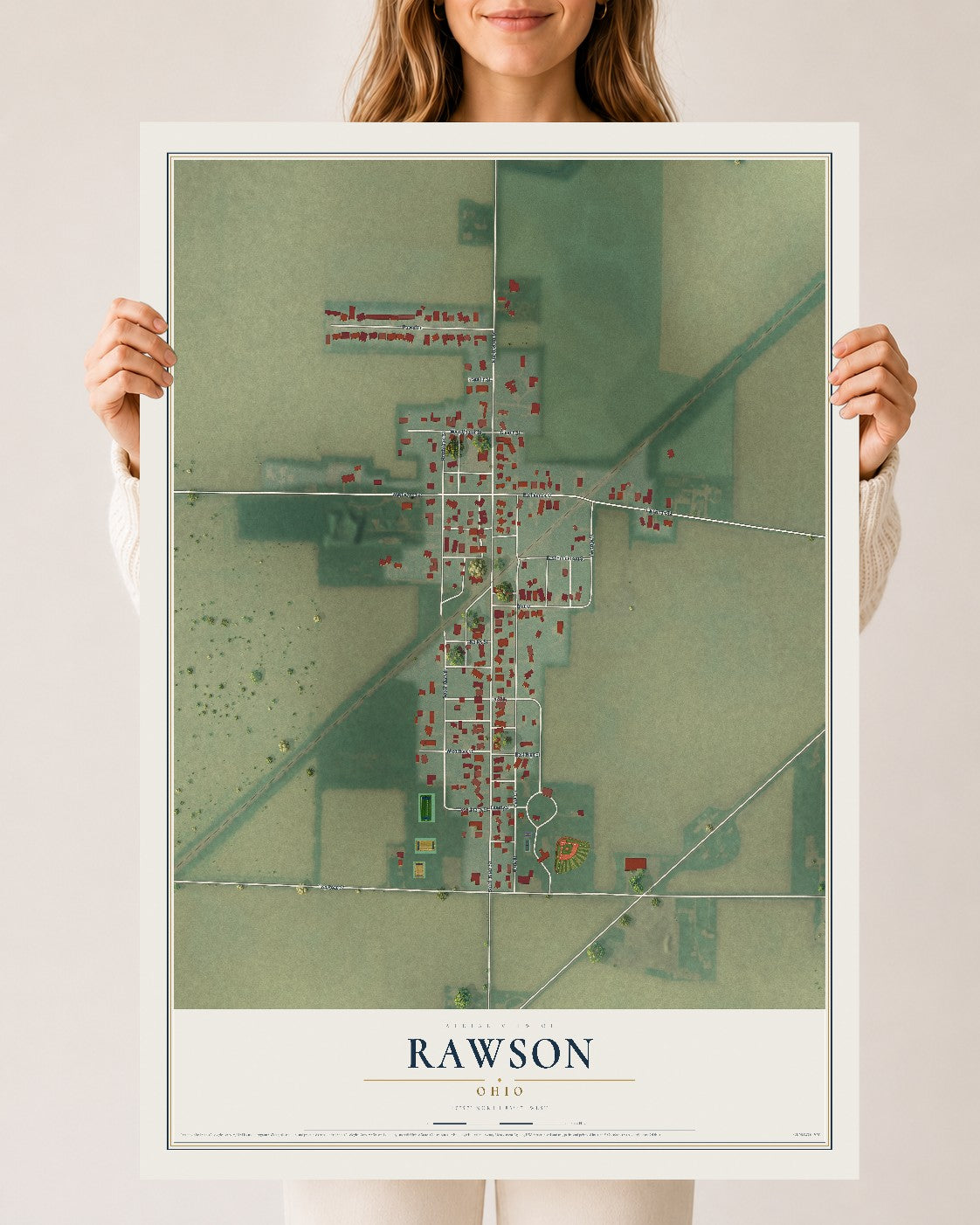 Map of Rawson, Ohio, 24 x 36 inch unframed archival matte print