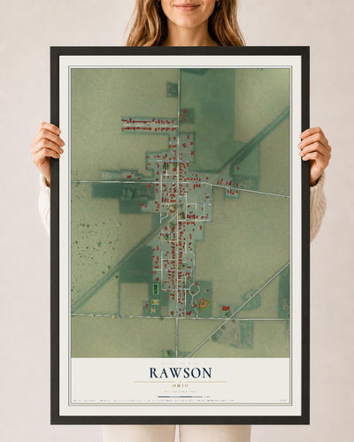 Map of Rawson, Ohio, 24 x 36 inch print in a black wood frame