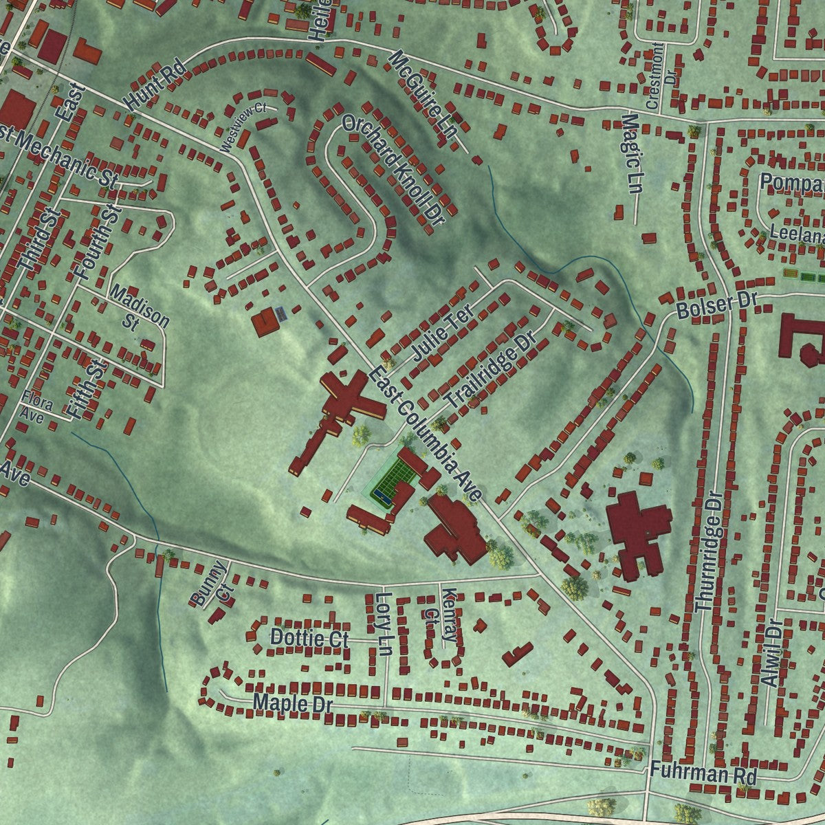 Close-up of the map of Reading, Ohio print showing street and building detail