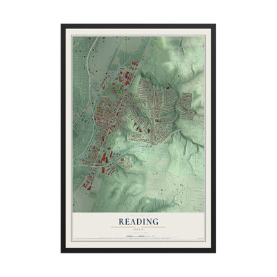 Map of Reading, Ohio, 12 x 18 inch print in a black wood frame
