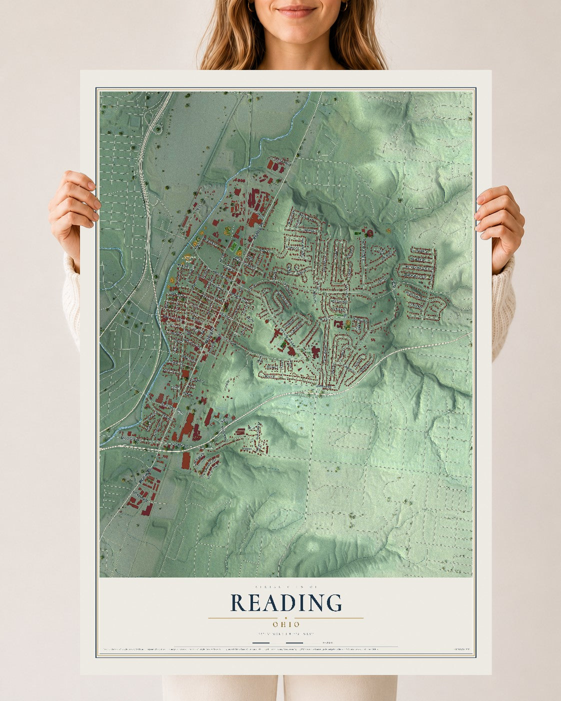 Map of Reading, Ohio, 24 x 36 inch unframed archival matte print