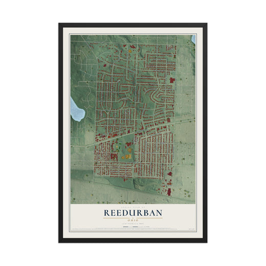 Map of Reedurban, Ohio, 12 x 18 inch print in a black wood frame