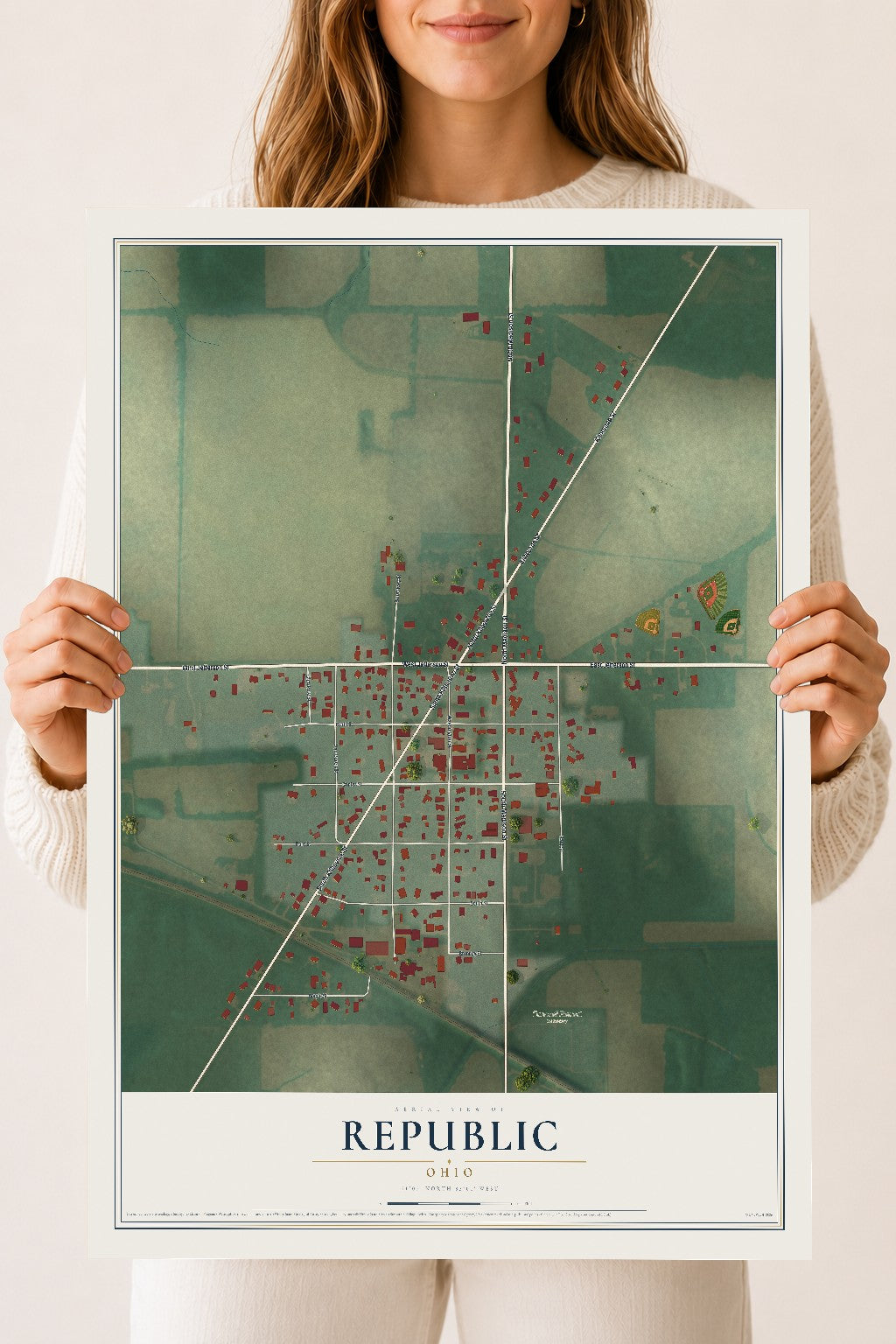Map of Republic, Ohio, 18 x 24 inch unframed archival matte print