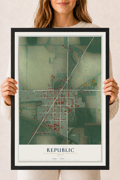 Map of Republic, Ohio, 18 x 24 inch print in a black wood frame