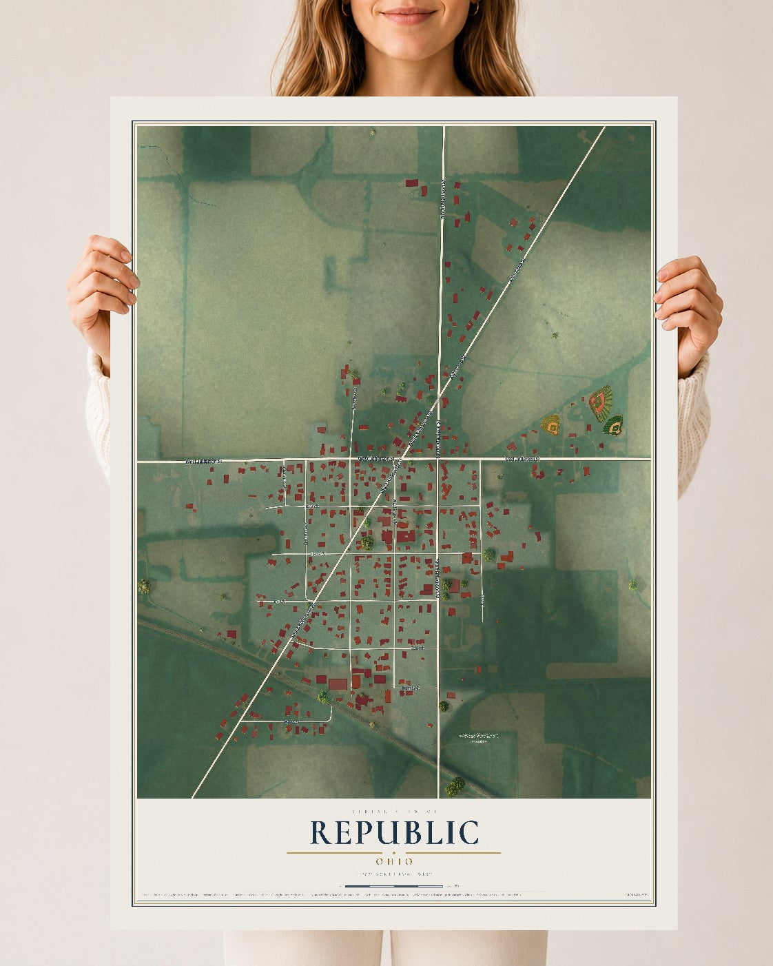 Map of Republic, Ohio, 24 x 36 inch unframed archival matte print