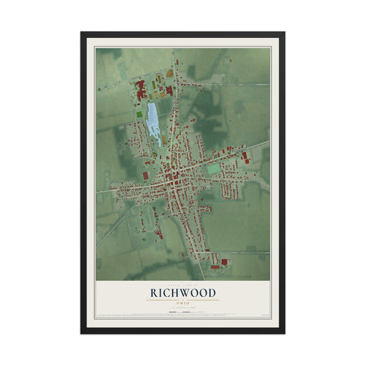 Map of Richwood, Ohio, 12 x 18 inch print in a black wood frame