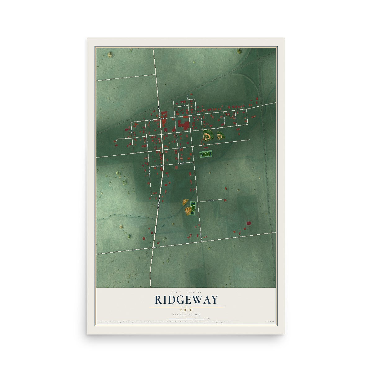 Map of Ridgeway, Ohio, 12 x 18 inch unframed archival matte print