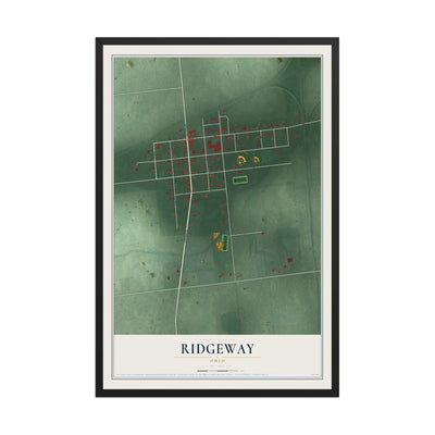 Map of Ridgeway, Ohio, 12 x 18 inch print in a black wood frame
