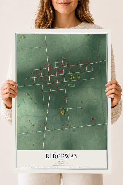 Map of Ridgeway, Ohio, 18 x 24 inch unframed archival matte print