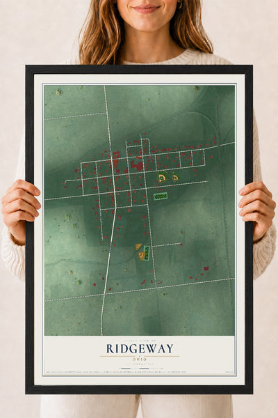 Map of Ridgeway, Ohio, 18 x 24 inch print in a black wood frame