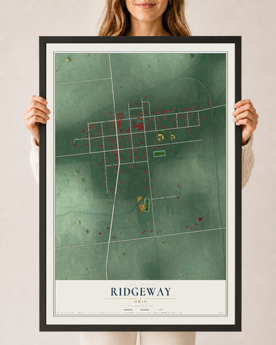 Map of Ridgeway, Ohio, 24 x 36 inch print in a black wood frame