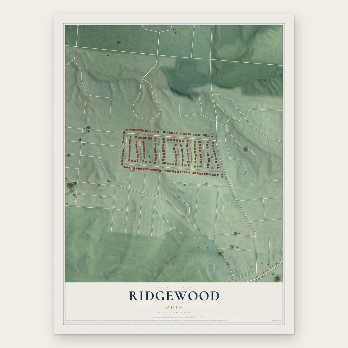 Ridgewood, Ohio map print, the full design