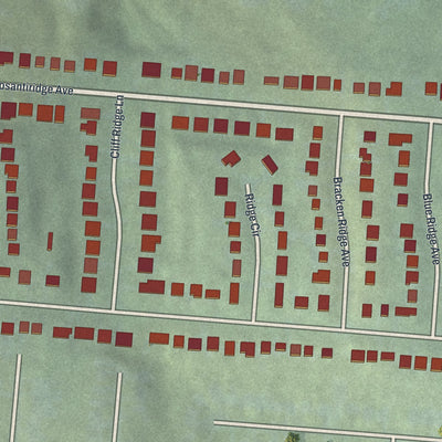Close-up of the map of Ridgewood, Ohio print showing street and building detail