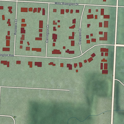 Second close-up of the map of Riverlea, Ohio print showing more streets and buildings