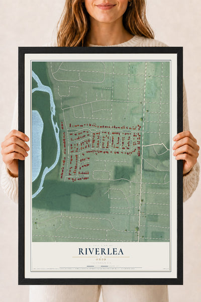 Map of Riverlea, Ohio, 18 x 24 inch print in a black wood frame