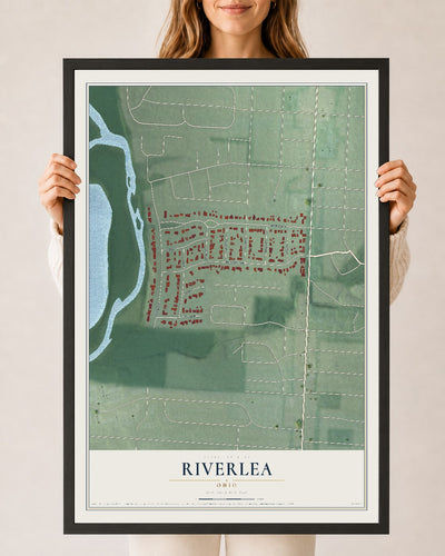 Map of Riverlea, Ohio, 24 x 36 inch print in a black wood frame