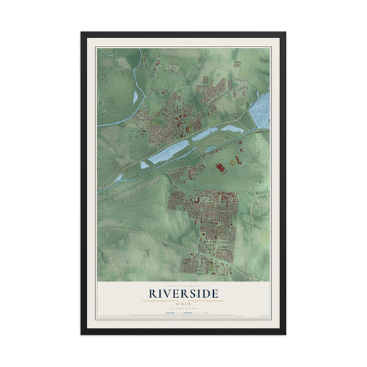 Map of Riverside, Ohio, 12 x 18 inch print in a black wood frame