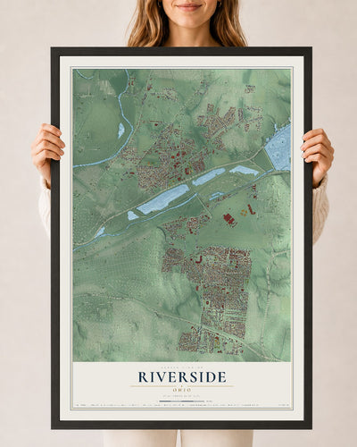 Map of Riverside, Ohio, 24 x 36 inch print in a black wood frame