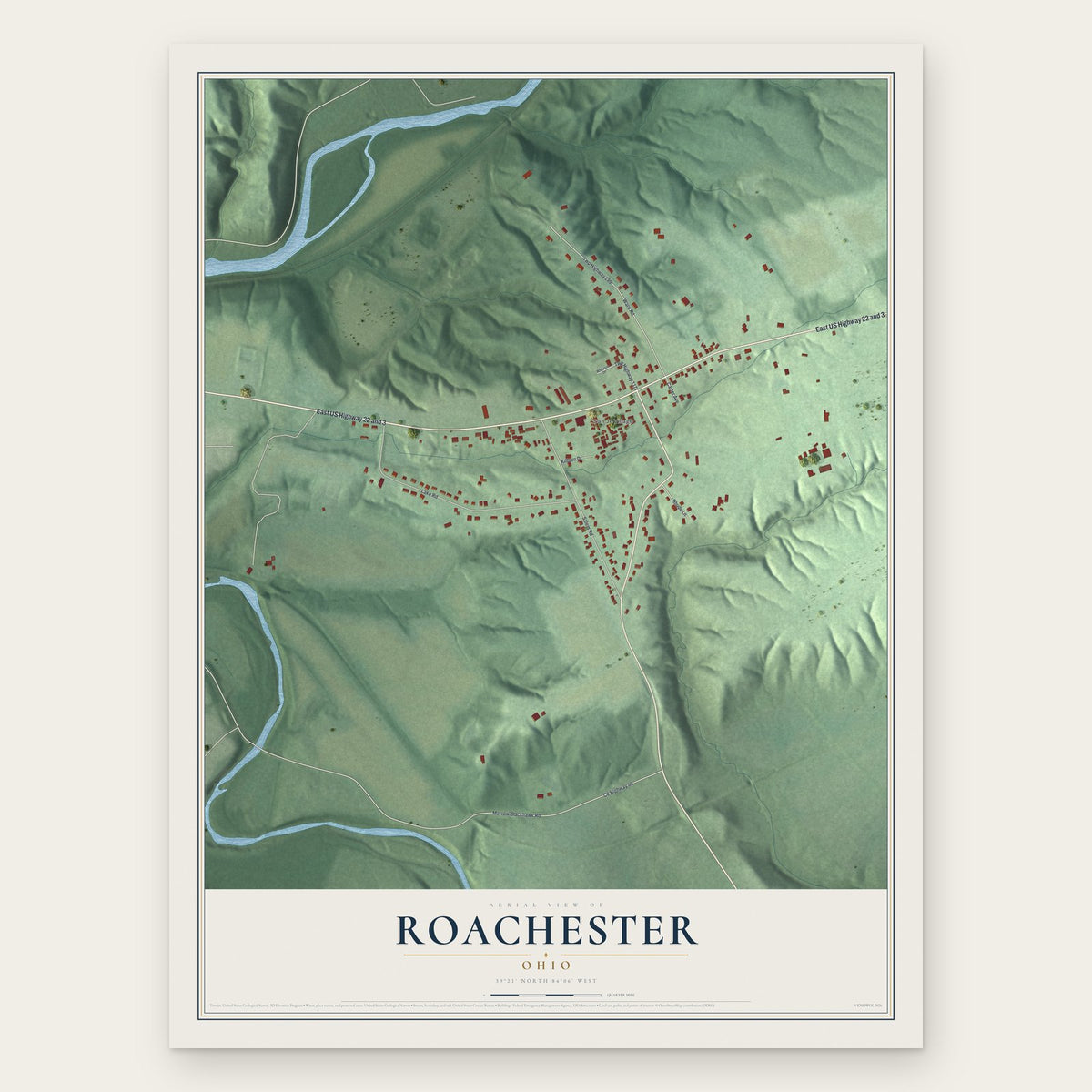 Roachester, Ohio map print, the full design