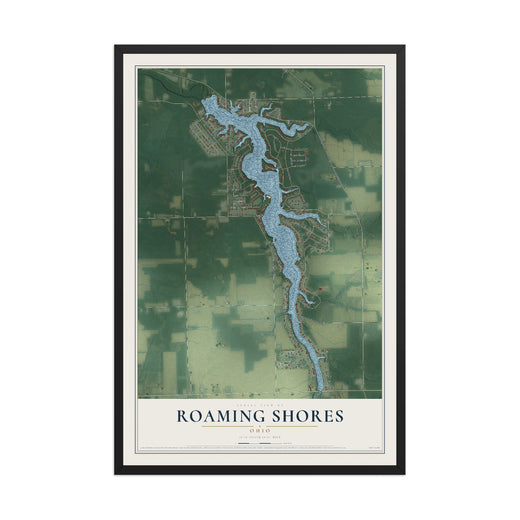 Map of Roaming Shores, Ohio, 12 x 18 inch print in a black wood frame