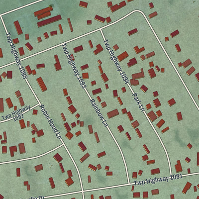 Close-up of the map of Rocky Fork Point, Ohio print showing street and building detail