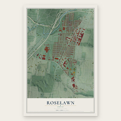 Roselawn, Ohio map print, the full design