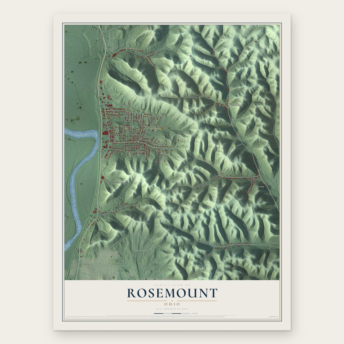 Rosemount, Ohio map print, the full design