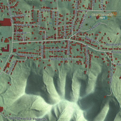 Close-up of the map of Rosemount, Ohio print showing street and building detail