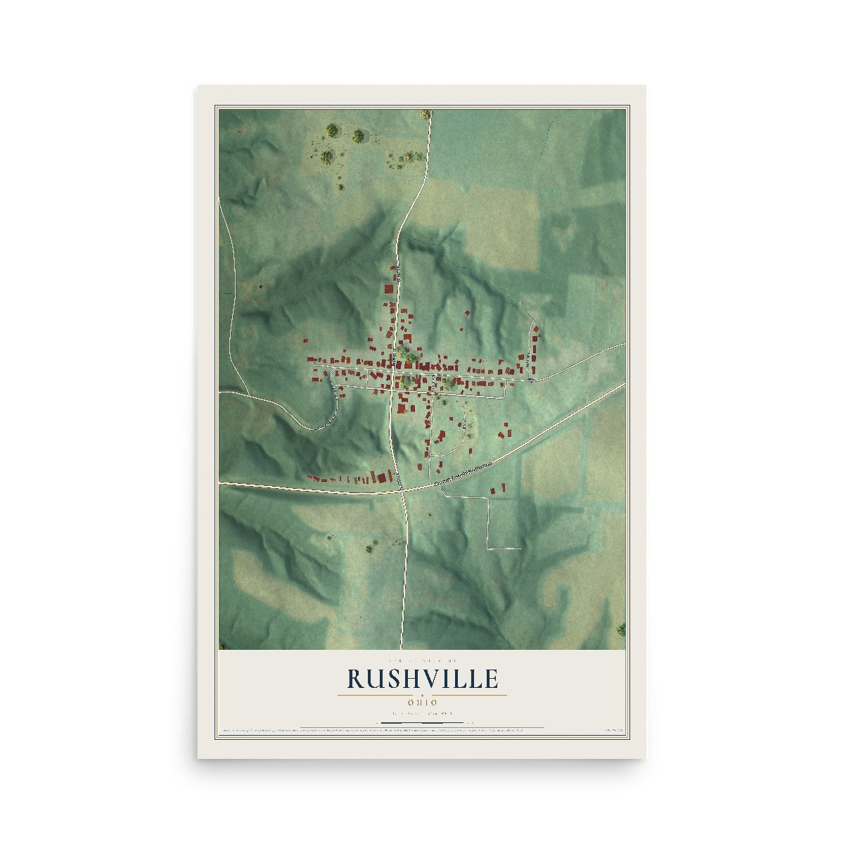 Map of Rushville, Ohio, 12 x 18 inch unframed archival matte print
