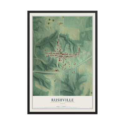 Map of Rushville, Ohio, 12 x 18 inch print in a black wood frame