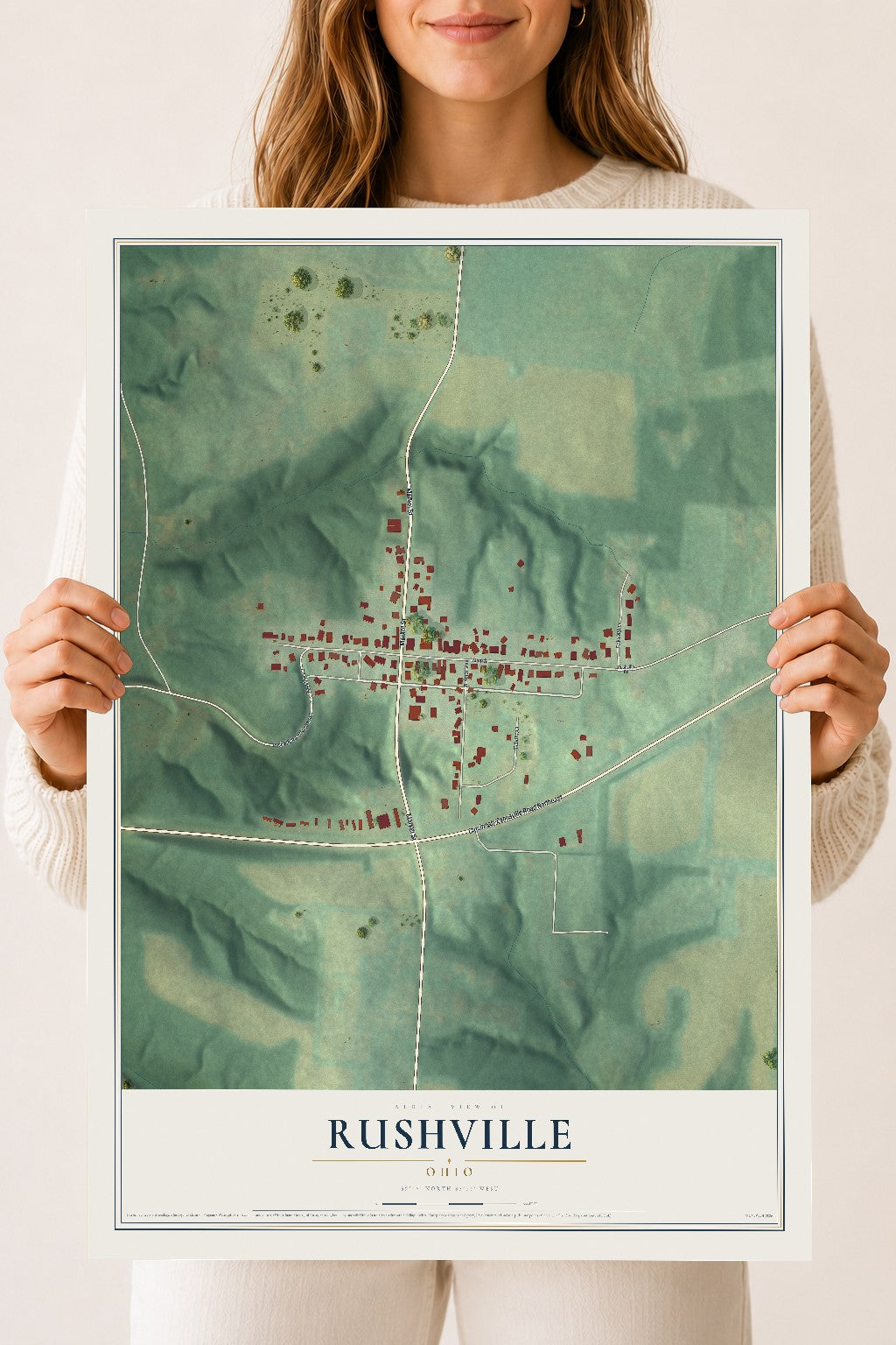 Map of Rushville, Ohio, 18 x 24 inch unframed archival matte print