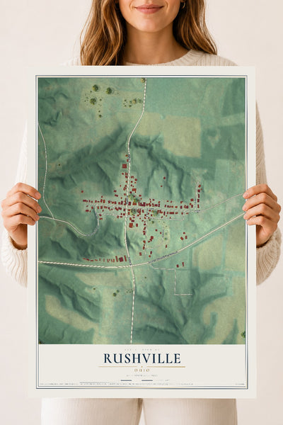 Map of Rushville, Ohio, 18 x 24 inch unframed archival matte print