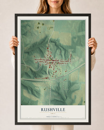 Map of Rushville, Ohio, 24 x 36 inch print in a black wood frame