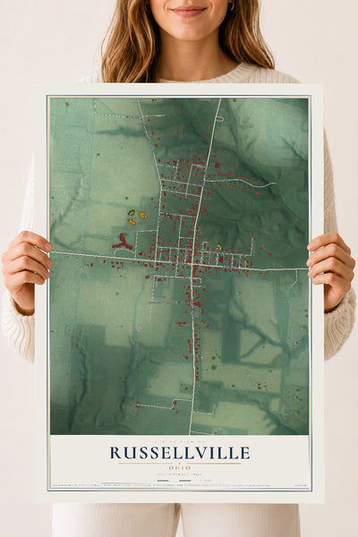 Map of Russellville, Ohio, 18 x 24 inch unframed archival matte print