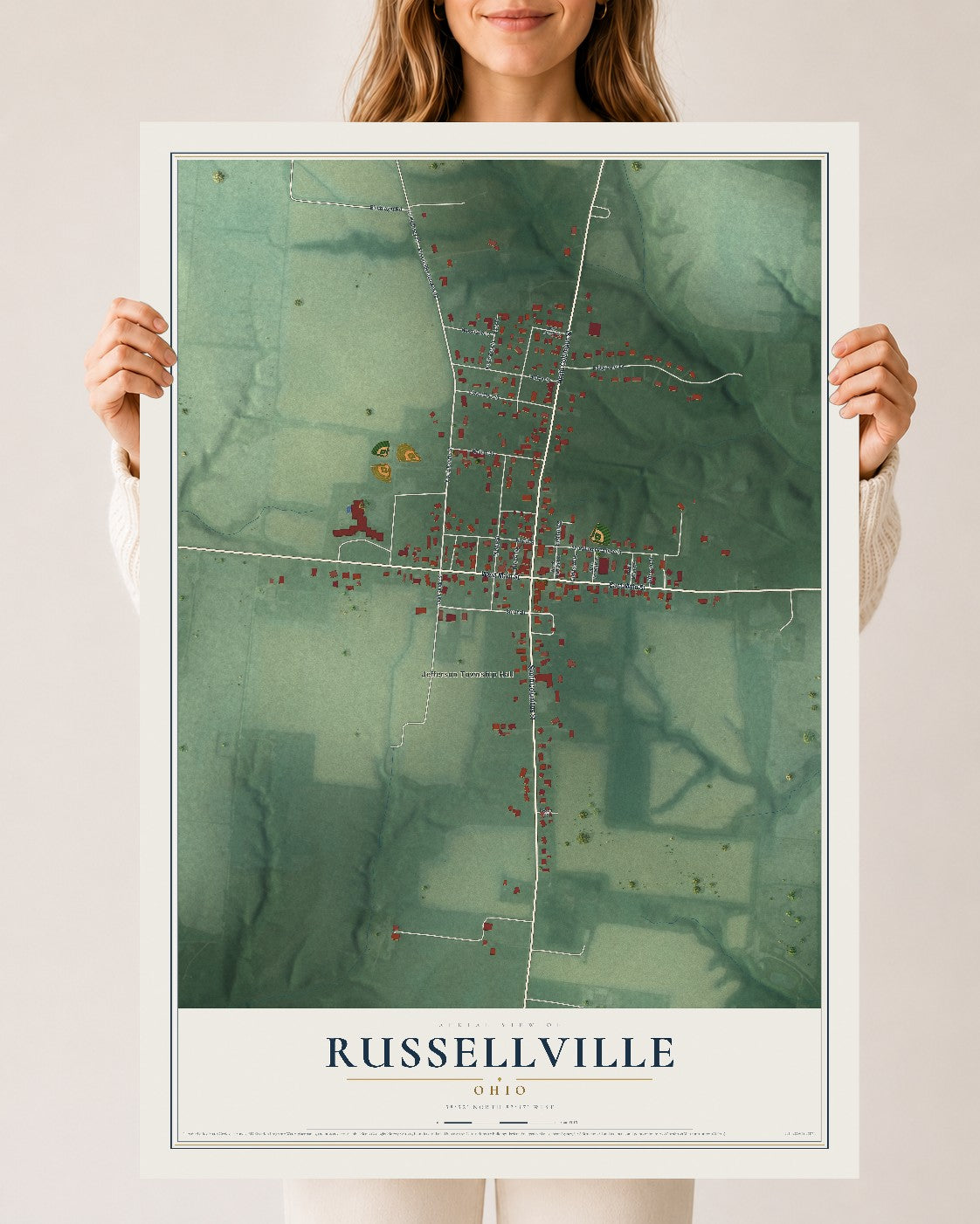 Map of Russellville, Ohio, 24 x 36 inch unframed archival matte print