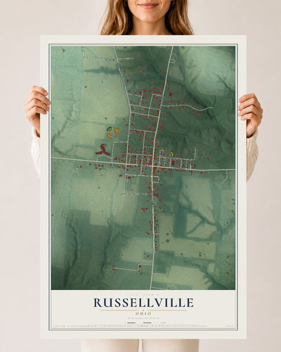 Map of Russellville, Ohio, 24 x 36 inch unframed archival matte print