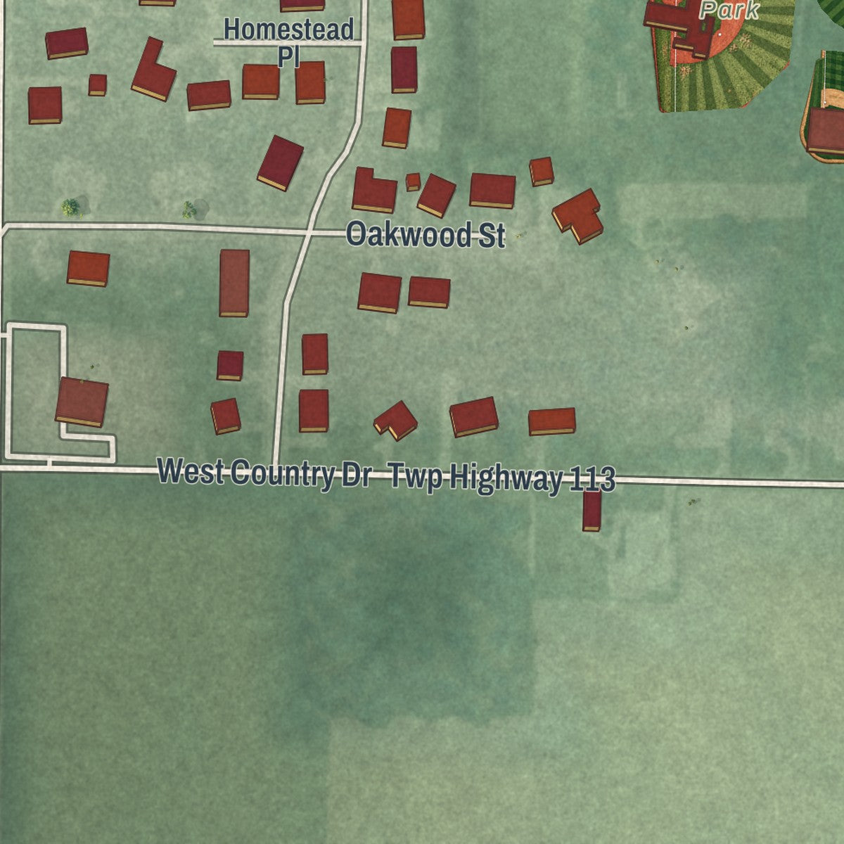 Second close-up of the map of Russia, Ohio print showing more streets and buildings