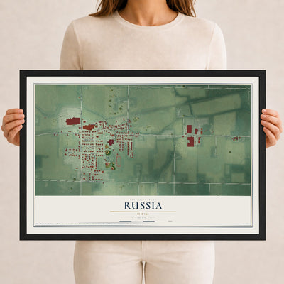 Map of Russia, Ohio, 12 x 18 inch print in a black wood frame